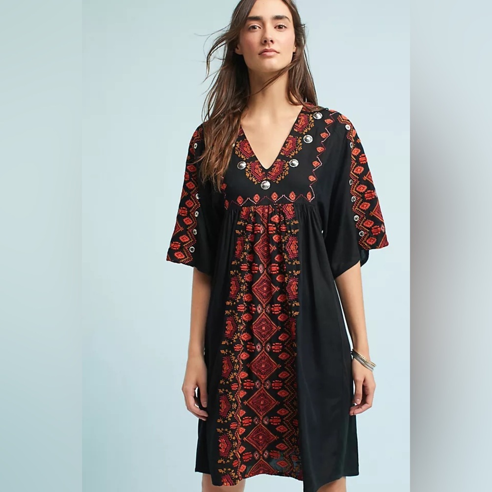 NWT RAGA Anthropologie Rala Black Boho Dress Sz M Spring Summer Beach Resort